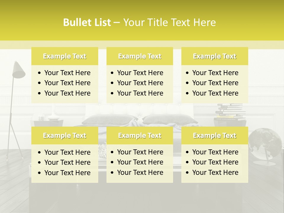 A Bed Sitting In A Bedroom Next To A Table PowerPoint Template