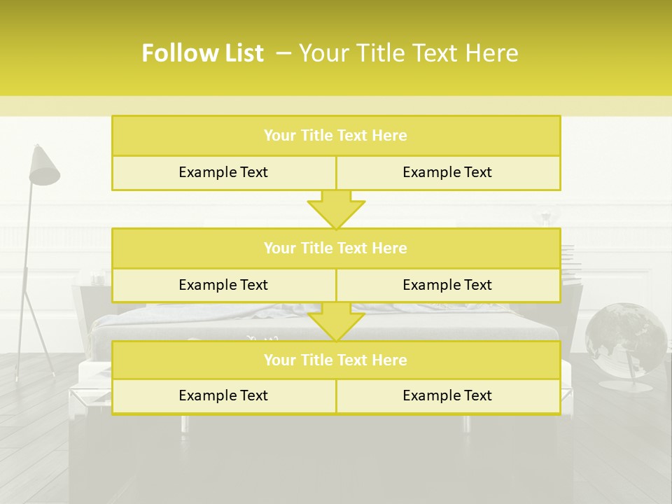 A Bed Sitting In A Bedroom Next To A Table PowerPoint Template