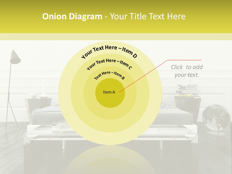 A Bed Sitting In A Bedroom Next To A Table PowerPoint Template