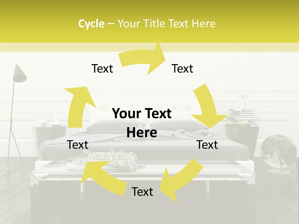 A Bed Sitting In A Bedroom Next To A Table PowerPoint Template