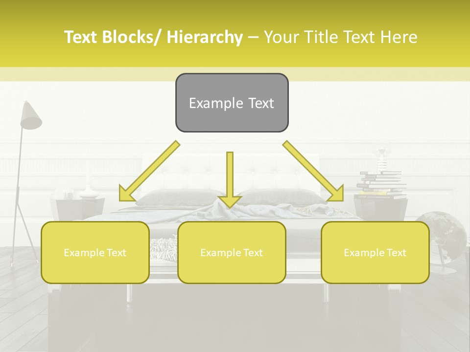 A Bed Sitting In A Bedroom Next To A Table PowerPoint Template