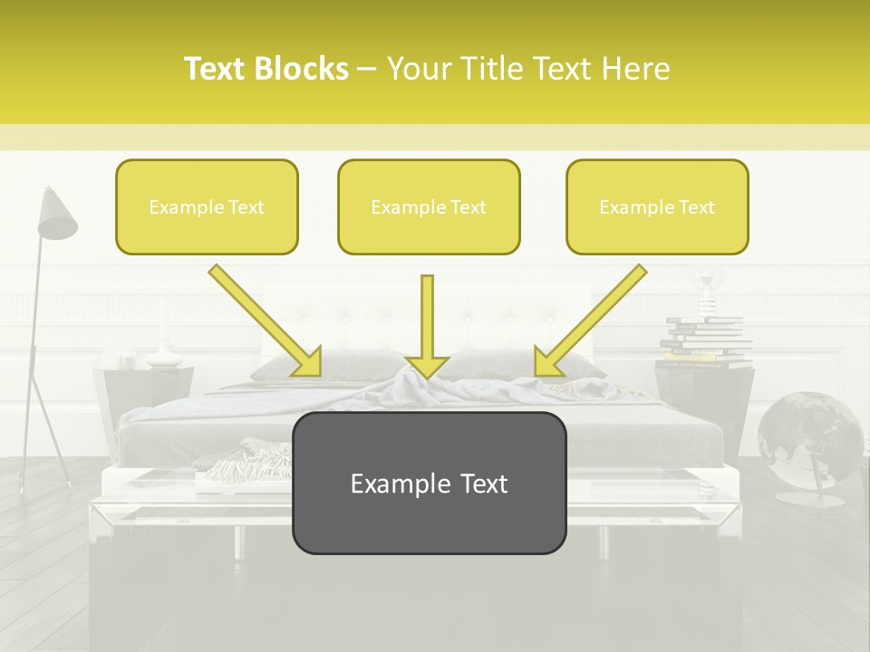 A Bed Sitting In A Bedroom Next To A Table PowerPoint Template