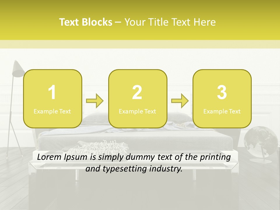 A Bed Sitting In A Bedroom Next To A Table PowerPoint Template