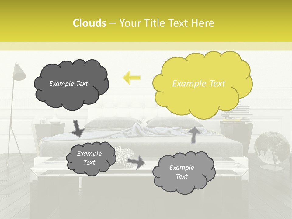 A Bed Sitting In A Bedroom Next To A Table PowerPoint Template
