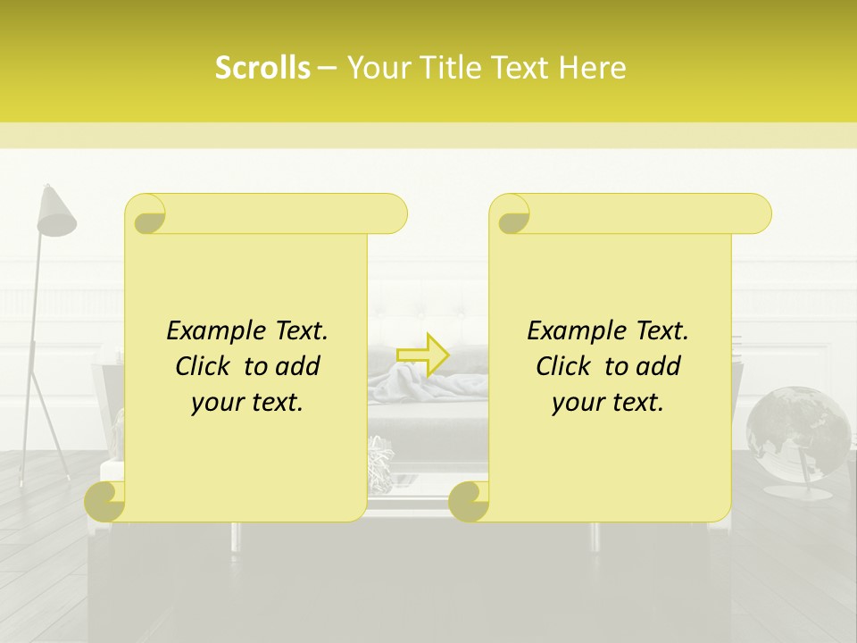 A Bed Sitting In A Bedroom Next To A Table PowerPoint Template