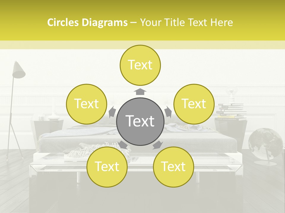 A Bed Sitting In A Bedroom Next To A Table PowerPoint Template