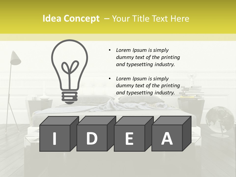 A Bed Sitting In A Bedroom Next To A Table PowerPoint Template