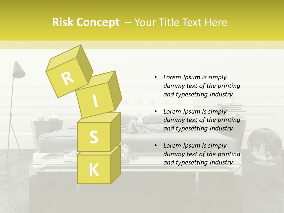 A Bed Sitting In A Bedroom Next To A Table PowerPoint Template