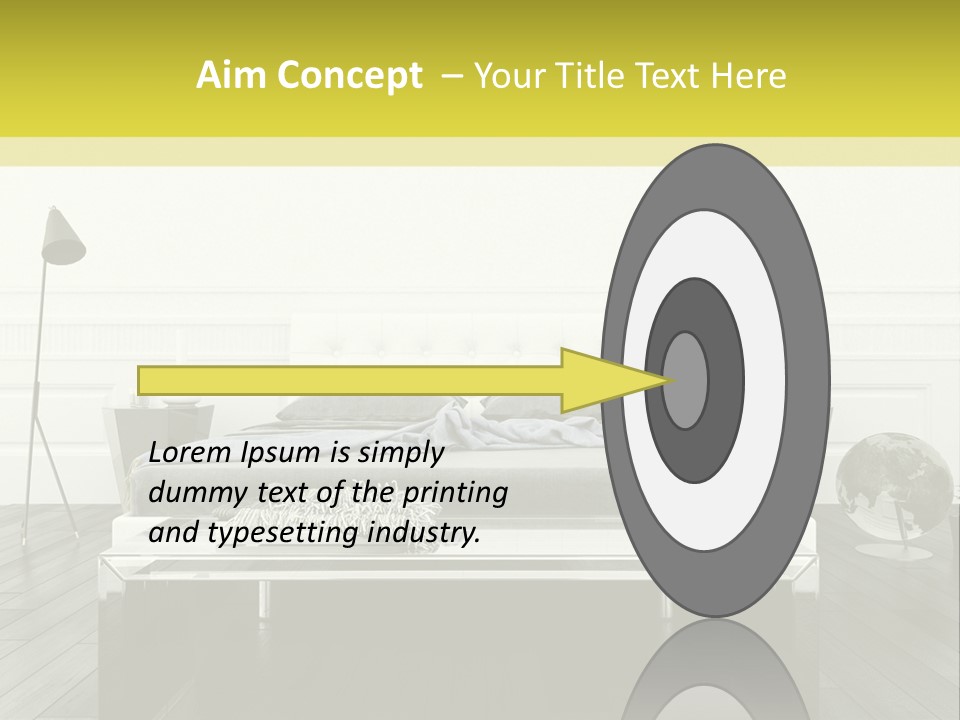 A Bed Sitting In A Bedroom Next To A Table PowerPoint Template