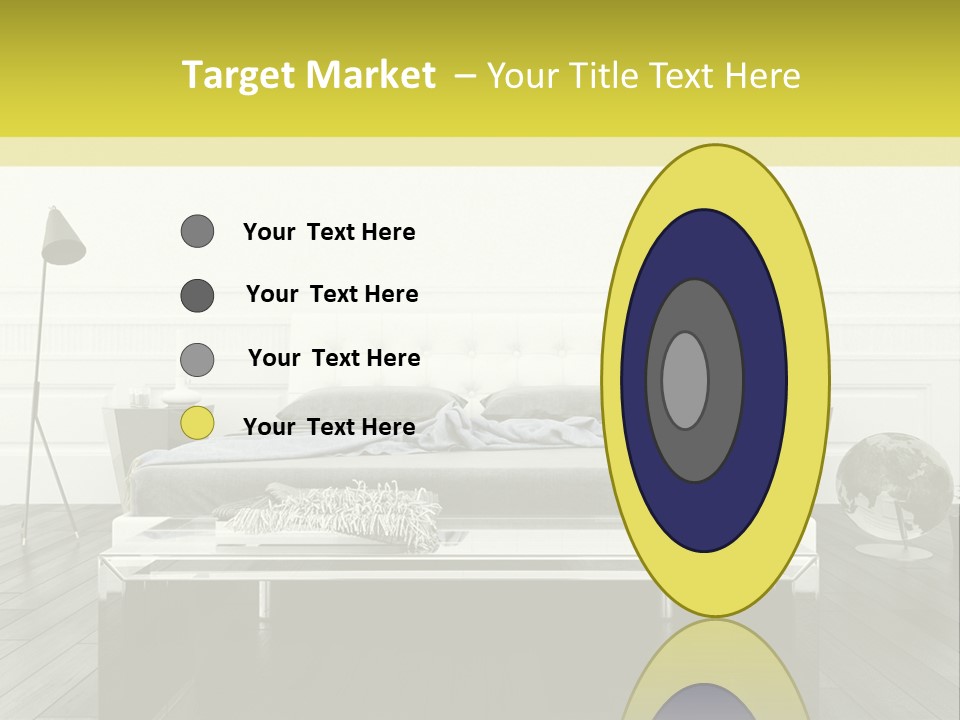 A Bed Sitting In A Bedroom Next To A Table PowerPoint Template