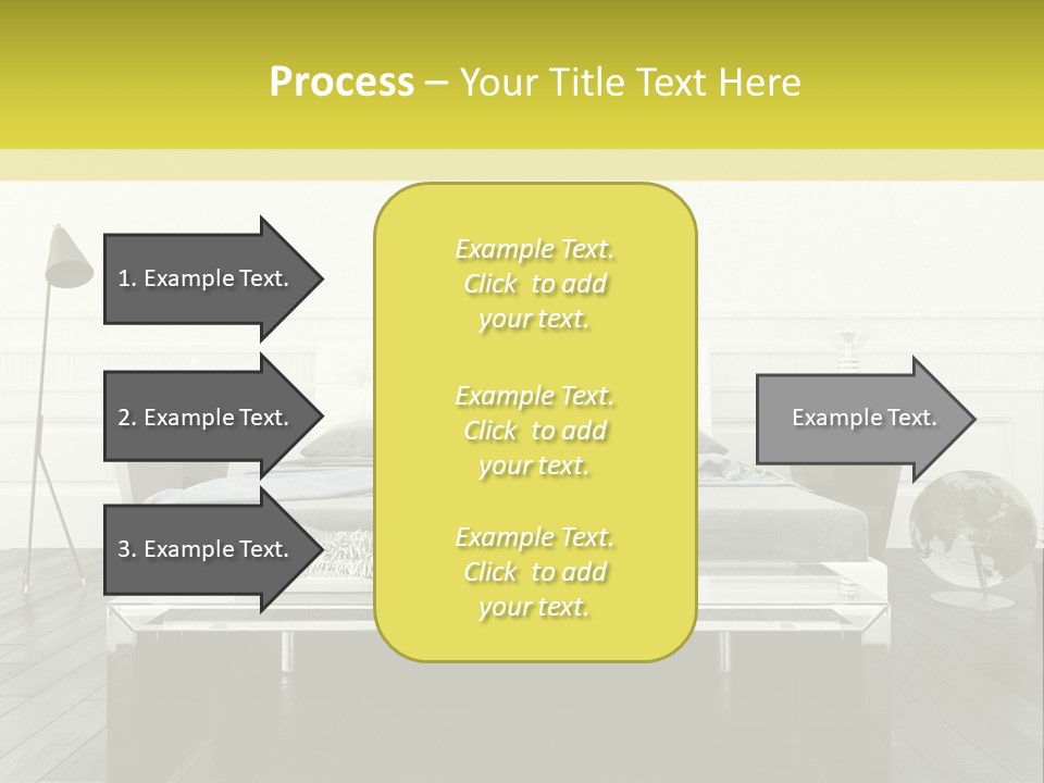 A Bed Sitting In A Bedroom Next To A Table PowerPoint Template