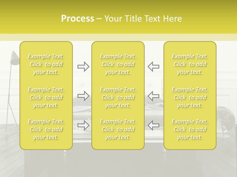 A Bed Sitting In A Bedroom Next To A Table PowerPoint Template
