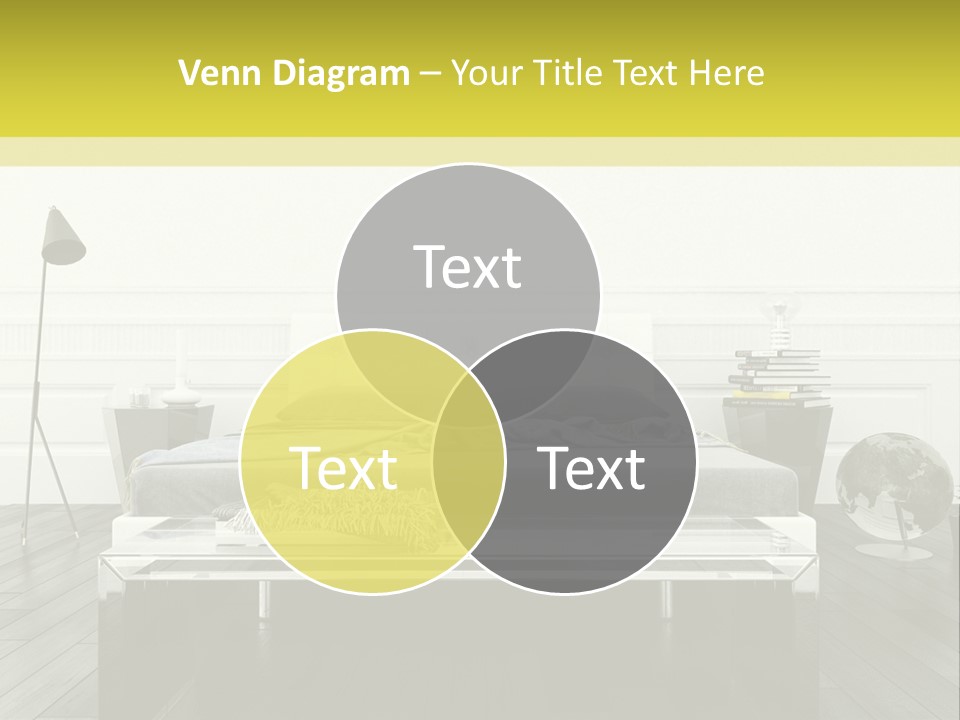 A Bed Sitting In A Bedroom Next To A Table PowerPoint Template