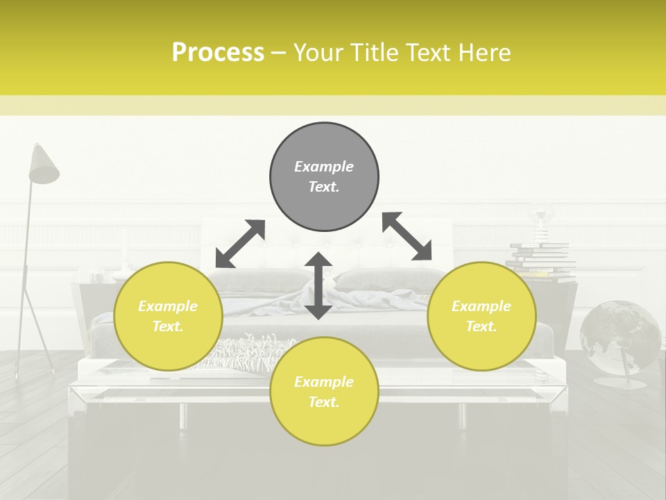 A Bed Sitting In A Bedroom Next To A Table PowerPoint Template