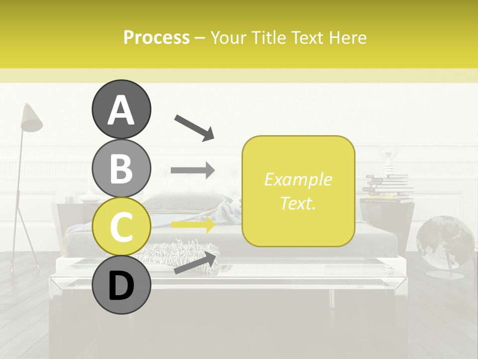 A Bed Sitting In A Bedroom Next To A Table PowerPoint Template
