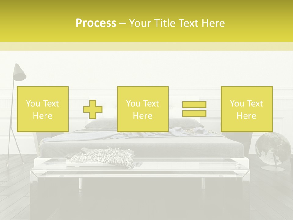 A Bed Sitting In A Bedroom Next To A Table PowerPoint Template