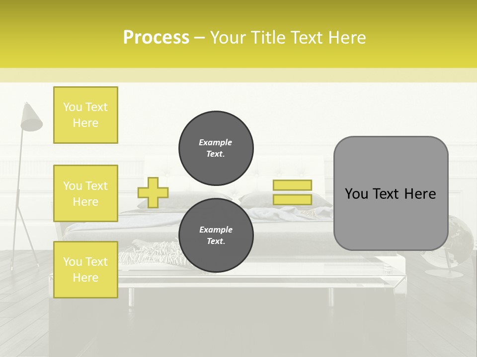 A Bed Sitting In A Bedroom Next To A Table PowerPoint Template