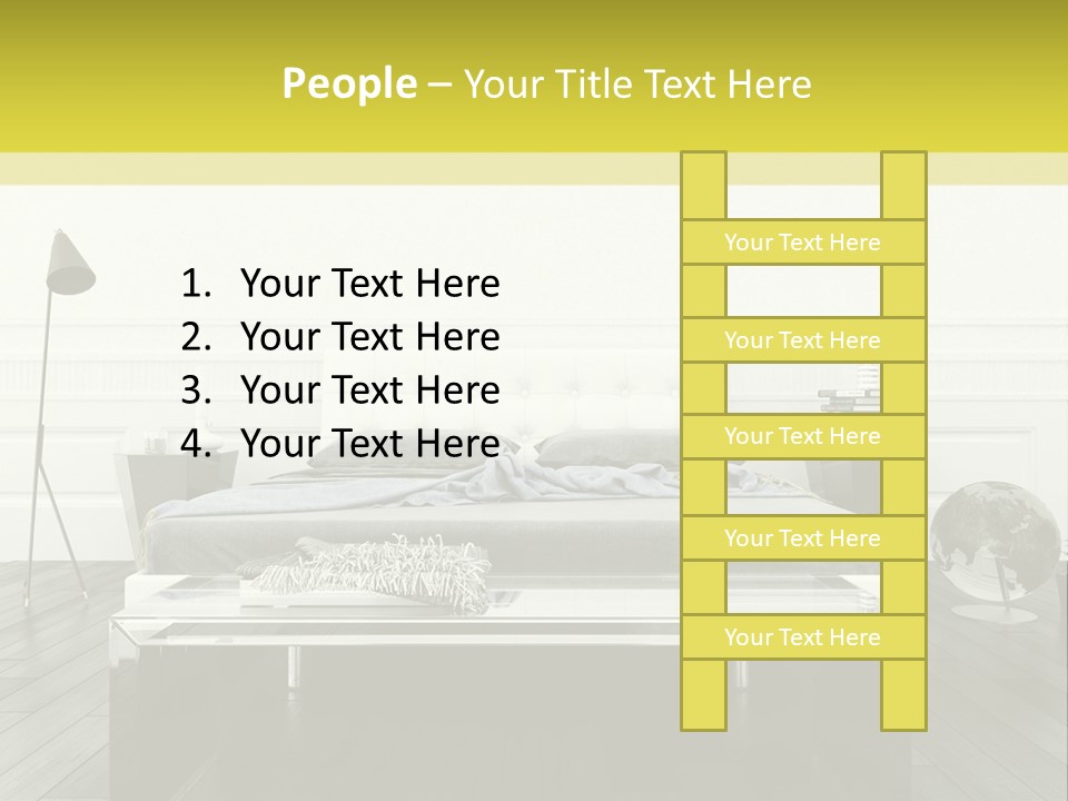 A Bed Sitting In A Bedroom Next To A Table PowerPoint Template