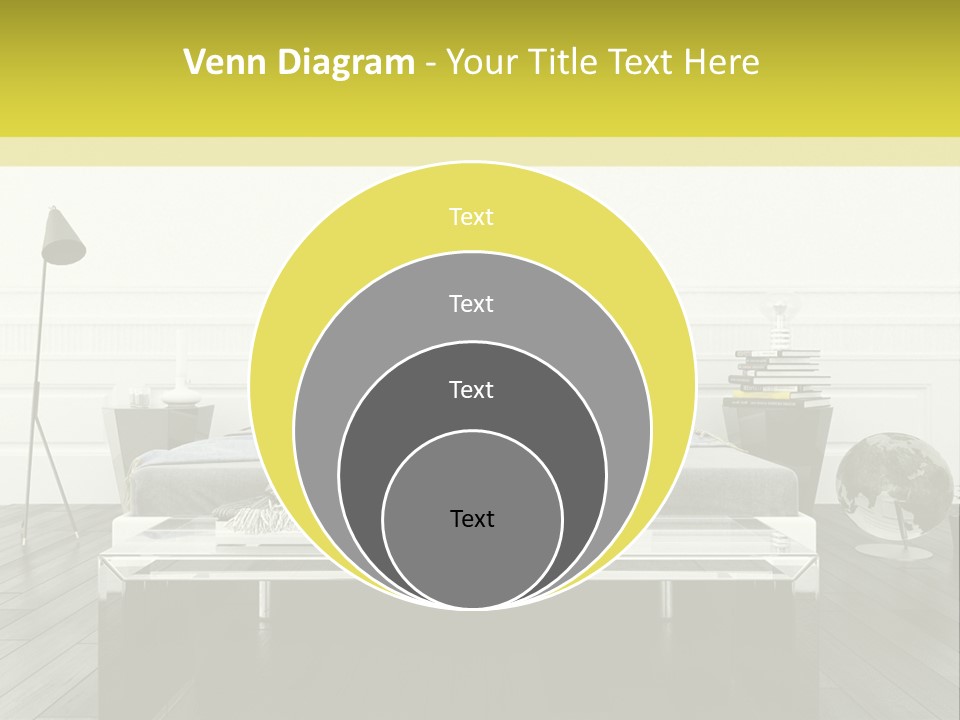 A Bed Sitting In A Bedroom Next To A Table PowerPoint Template