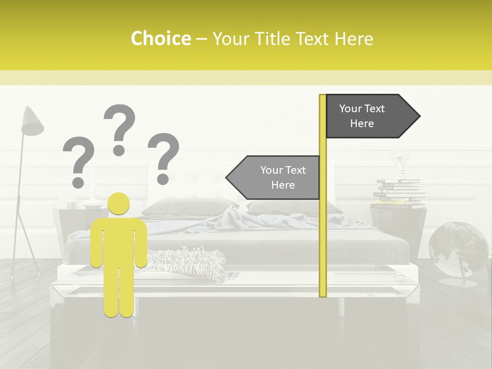 A Bed Sitting In A Bedroom Next To A Table PowerPoint Template