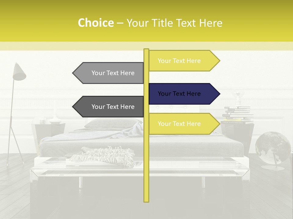 A Bed Sitting In A Bedroom Next To A Table PowerPoint Template