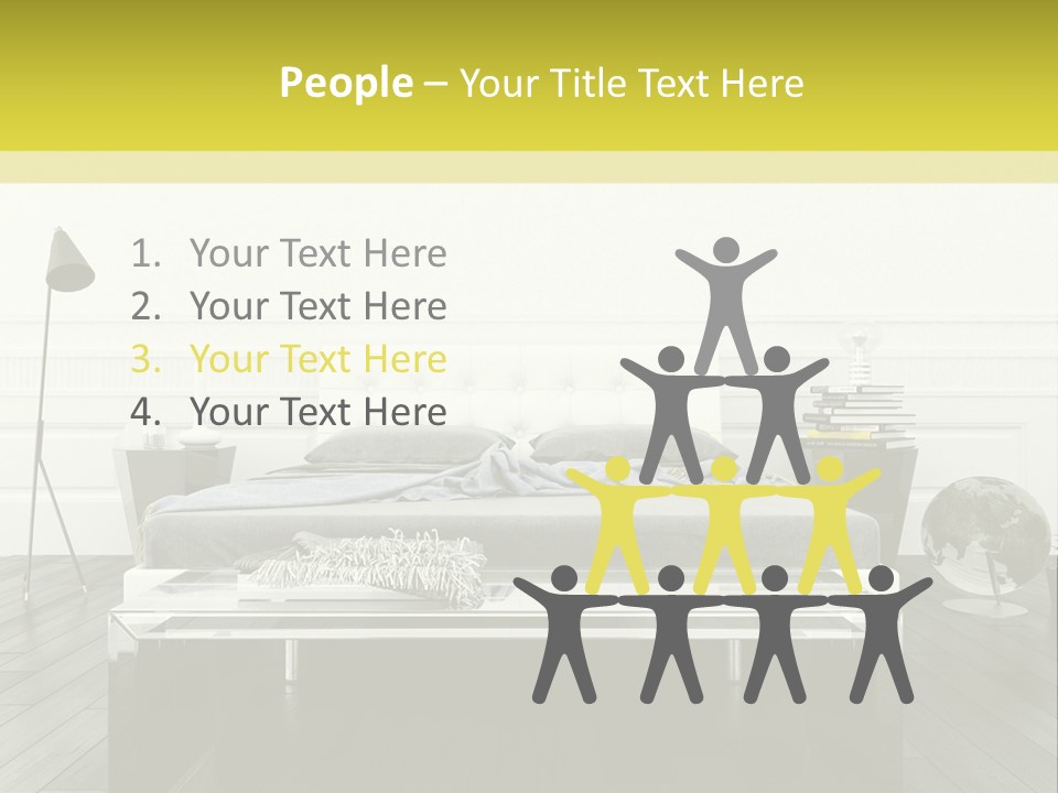 A Bed Sitting In A Bedroom Next To A Table PowerPoint Template