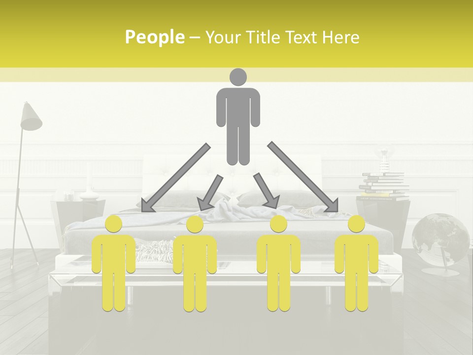 A Bed Sitting In A Bedroom Next To A Table PowerPoint Template