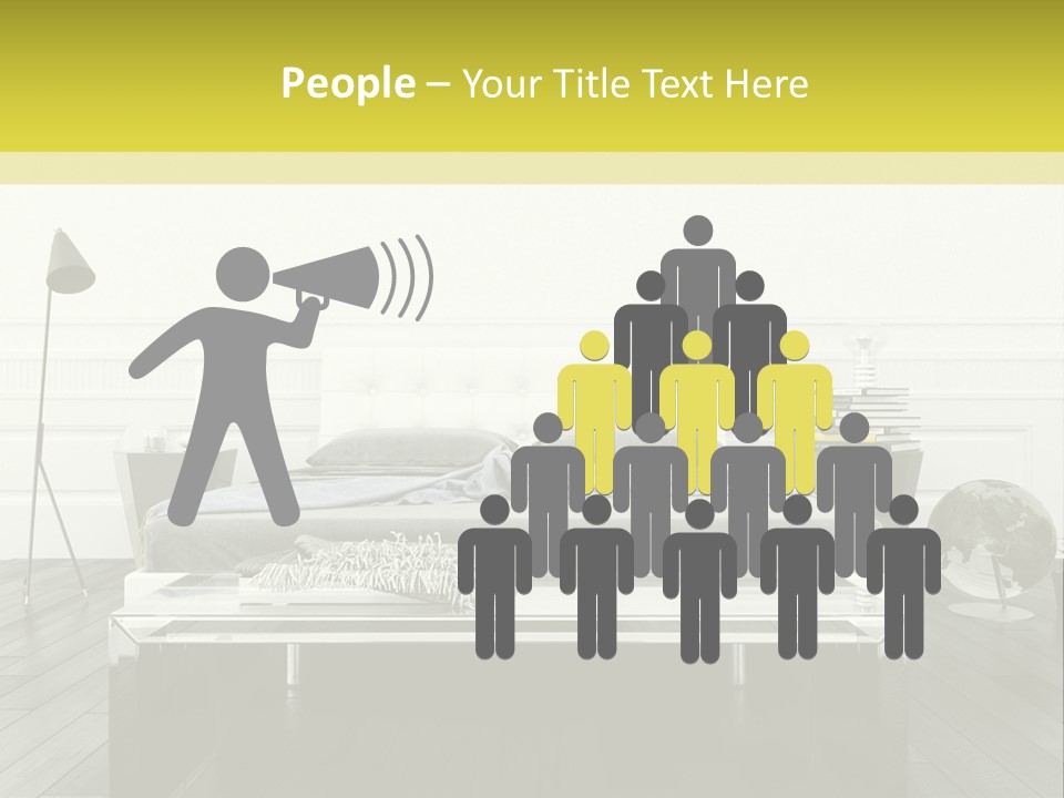 A Bed Sitting In A Bedroom Next To A Table PowerPoint Template