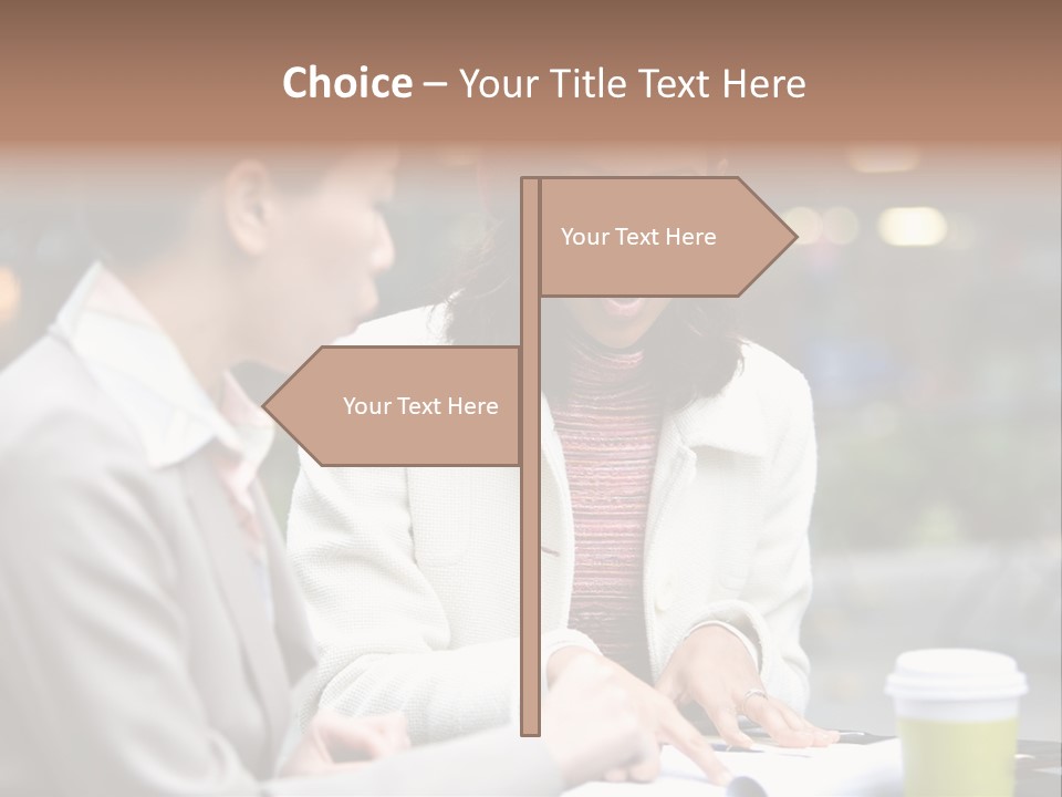 Two Women Sitting At A Table Talking To Each Other PowerPoint Template