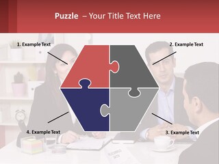 A Group Of People Sitting Around A Table Talking PowerPoint Template