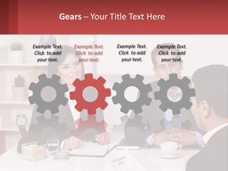 A Group Of People Sitting Around A Table Talking PowerPoint Template