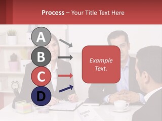A Group Of People Sitting Around A Table Talking PowerPoint Template