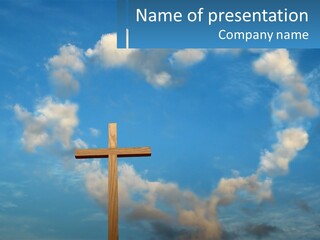 A Wooden Cross With Clouds In The Background PowerPoint Template