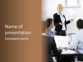 A Woman Giving A Presentation To A Group Of People PowerPoint Template