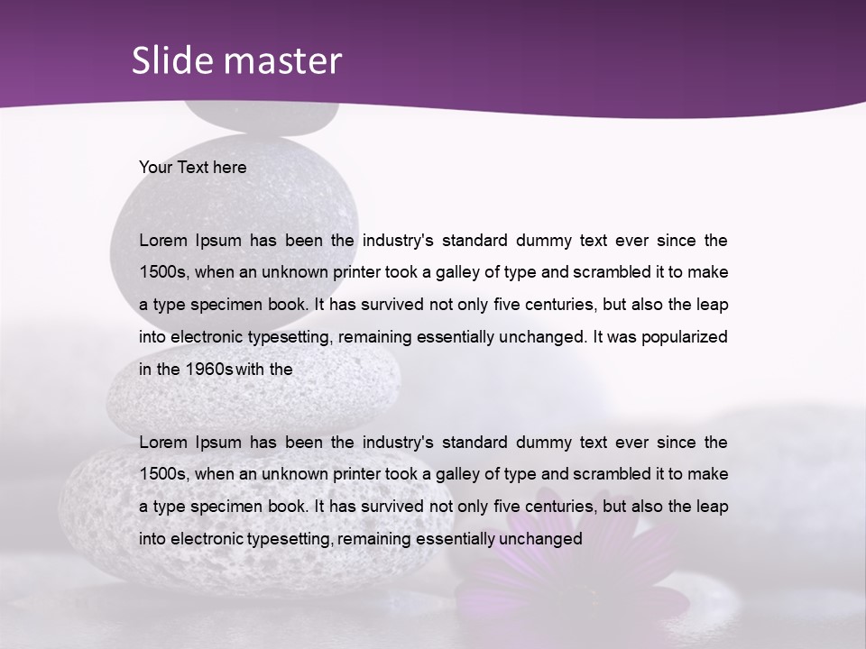 A Purple Flower Sitting On Top Of A Pile Of Rocks PowerPoint Template