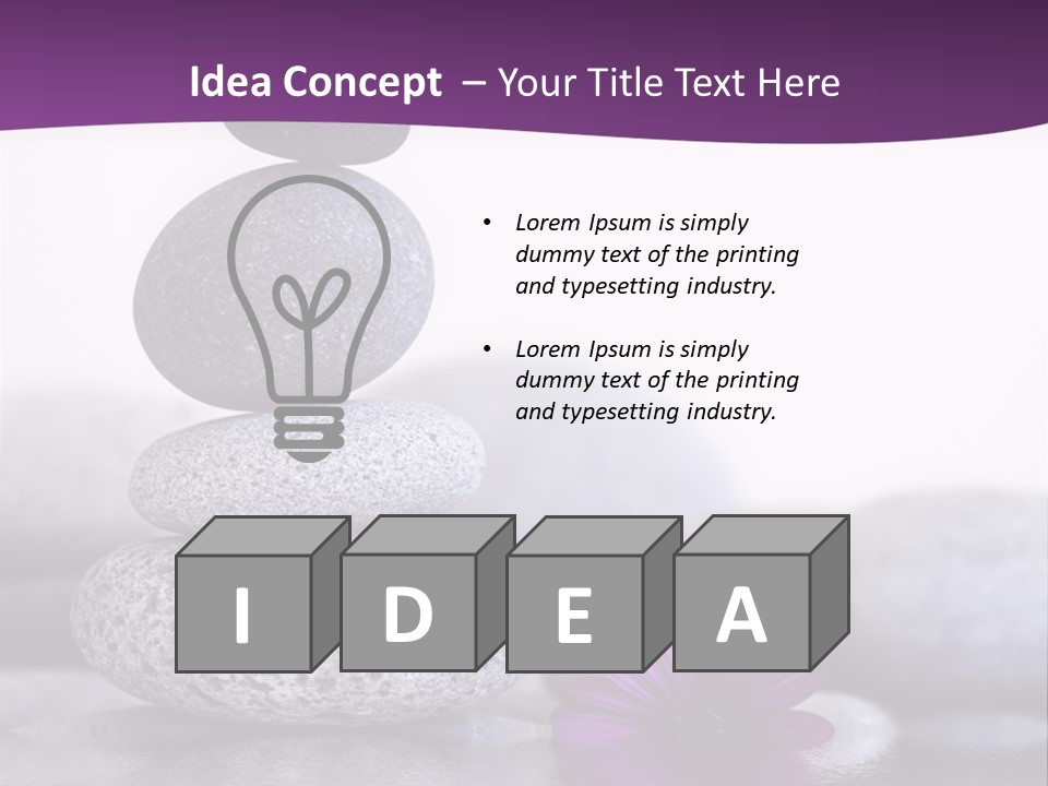 A Purple Flower Sitting On Top Of A Pile Of Rocks PowerPoint Template