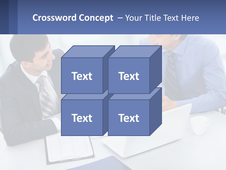 Two Men Sitting At A Table In Front Of A Laptop PowerPoint Template