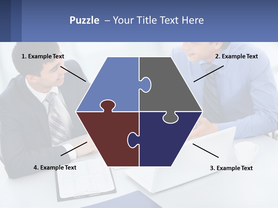 Two Men Sitting At A Table In Front Of A Laptop PowerPoint Template