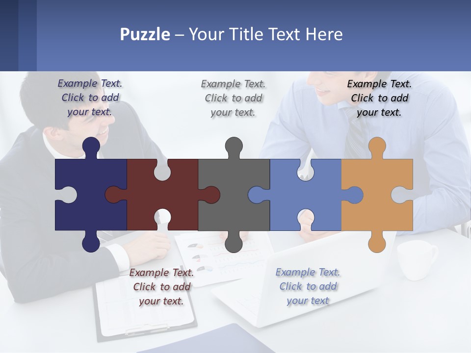 Two Men Sitting At A Table In Front Of A Laptop PowerPoint Template