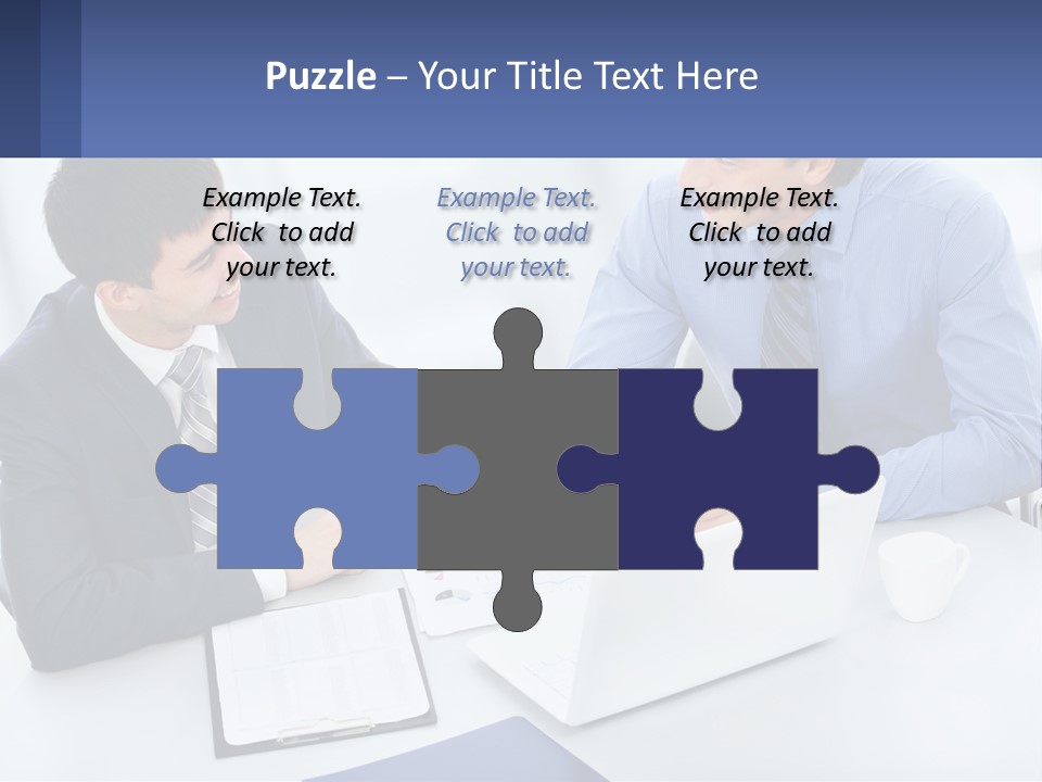 Two Men Sitting At A Table In Front Of A Laptop PowerPoint Template