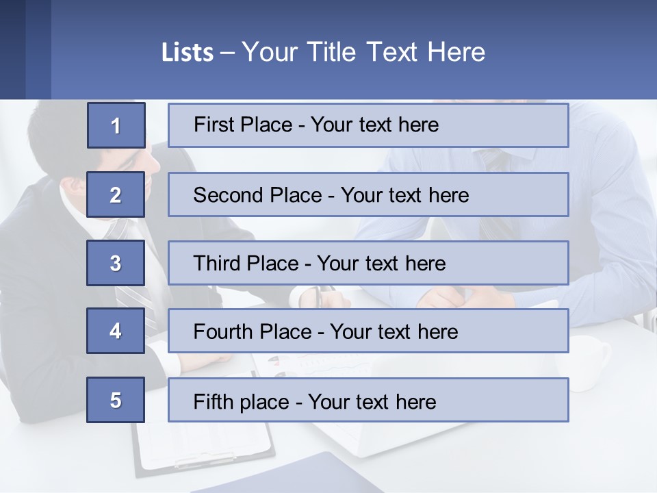Two Men Sitting At A Table In Front Of A Laptop PowerPoint Template