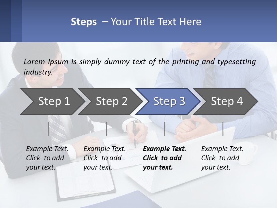 Two Men Sitting At A Table In Front Of A Laptop PowerPoint Template