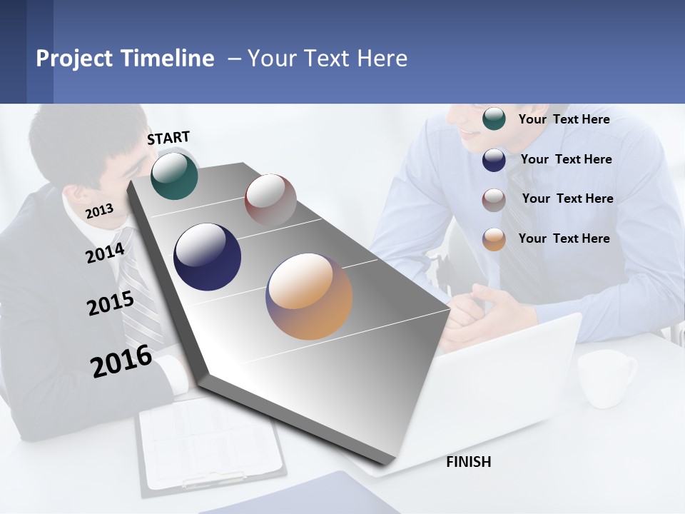 Two Men Sitting At A Table In Front Of A Laptop PowerPoint Template