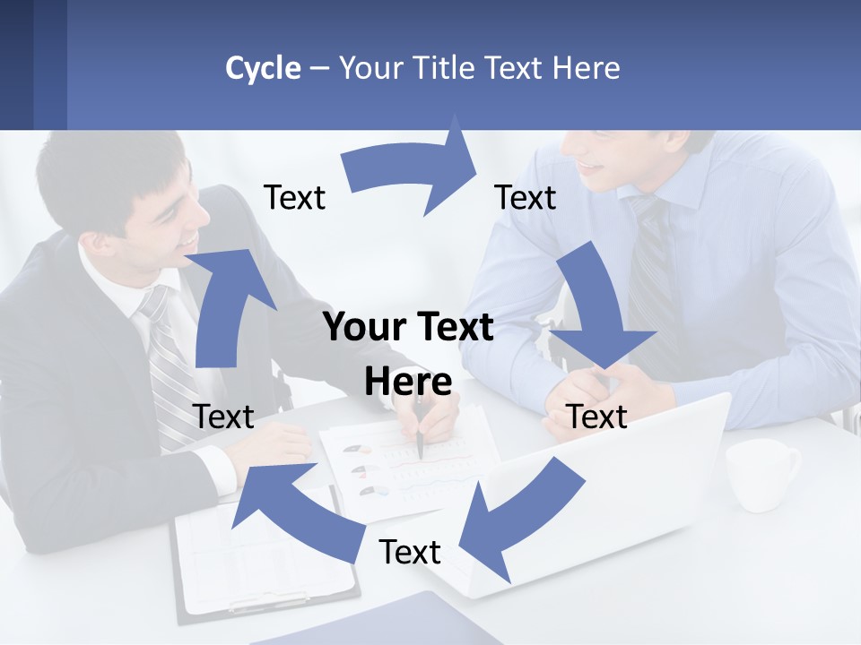 Two Men Sitting At A Table In Front Of A Laptop PowerPoint Template