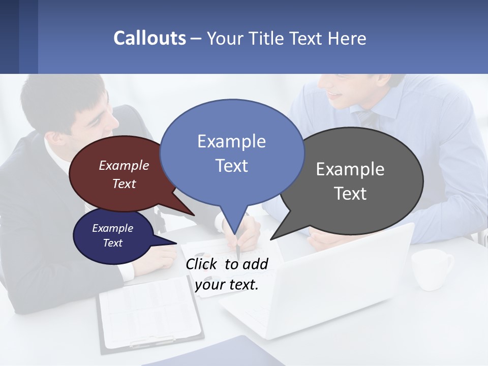 Two Men Sitting At A Table In Front Of A Laptop PowerPoint Template
