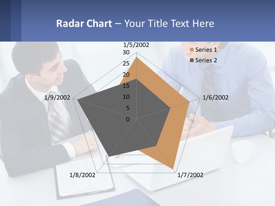 Two Men Sitting At A Table In Front Of A Laptop PowerPoint Template