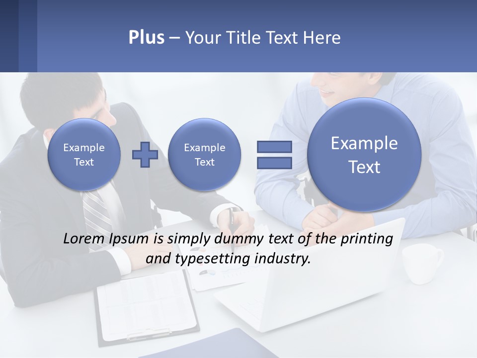 Two Men Sitting At A Table In Front Of A Laptop PowerPoint Template