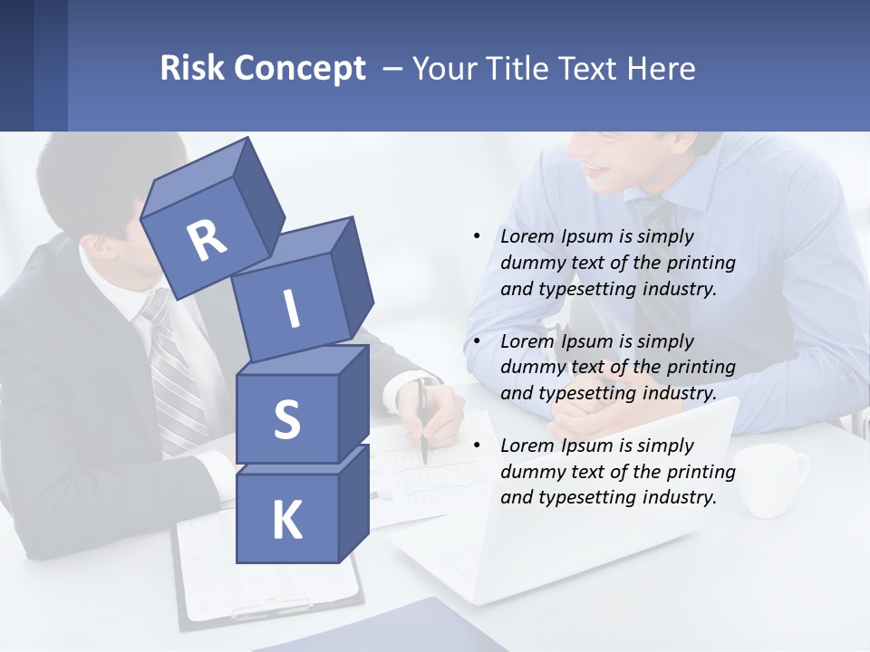 Two Men Sitting At A Table In Front Of A Laptop PowerPoint Template