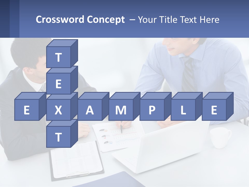 Two Men Sitting At A Table In Front Of A Laptop PowerPoint Template