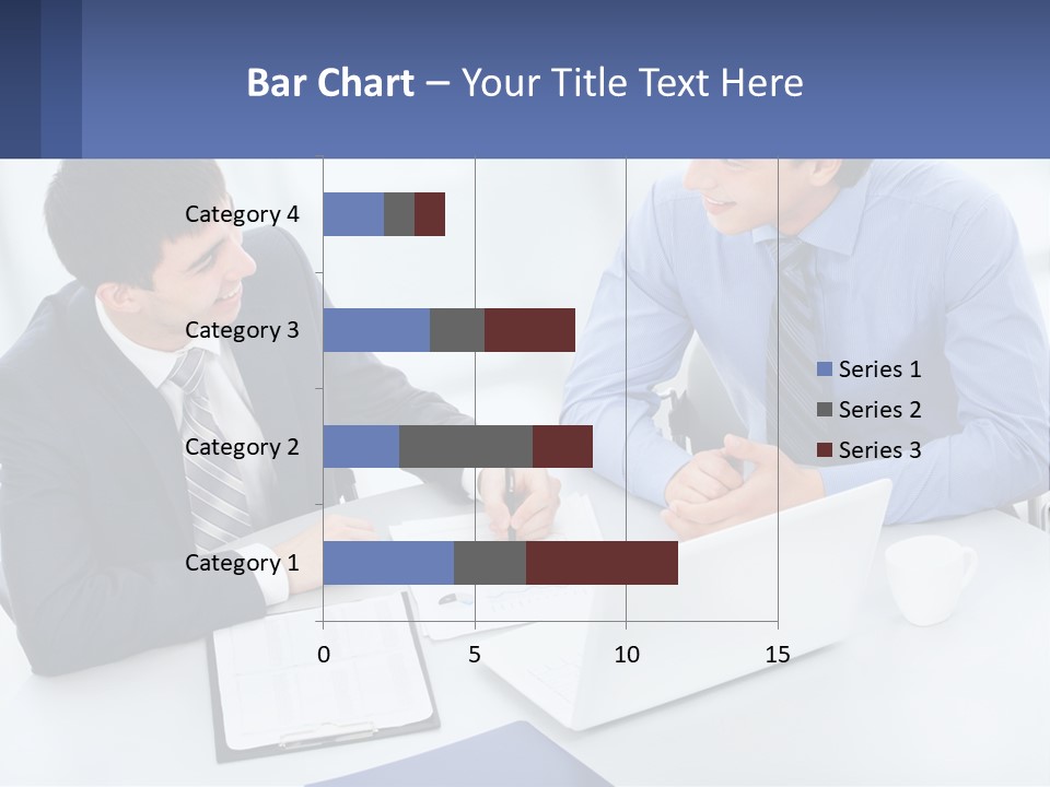 Two Men Sitting At A Table In Front Of A Laptop PowerPoint Template
